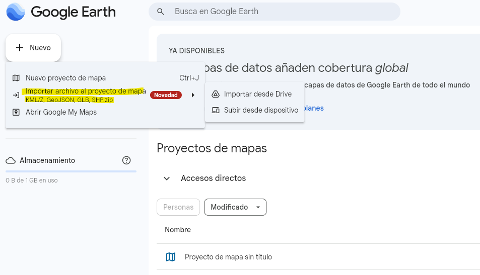 Importar una parcela catastral KML en Google Earth desde el navegador